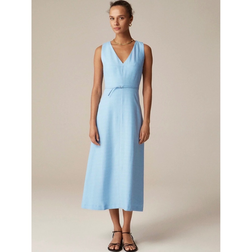 New J.Crew Mathilde Viscose Sleeveless V-Neck A-Line Midi Dress Light Blue 12